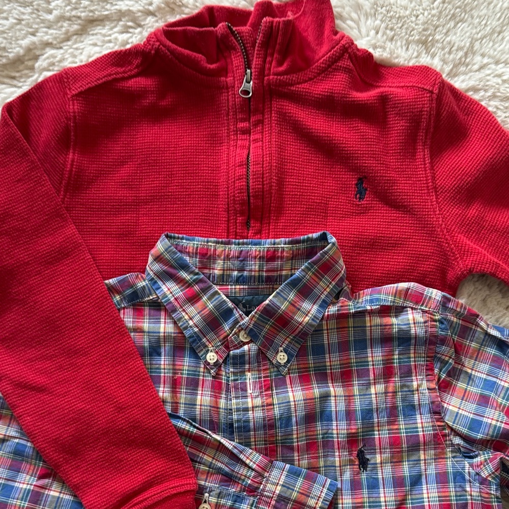 Polo by Ralph Lauren Kids Red Sweatshirt and Plaid Shirt